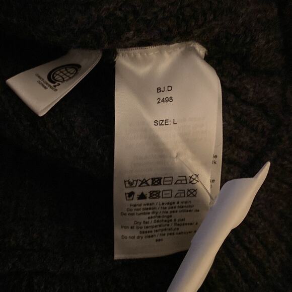 GANNI Rib Ruffle Trim Turtleneck Sweater Gray Wool Open Back Large - Picture 6 of 15